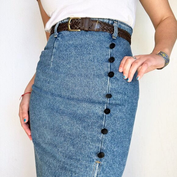 Vintage Maxi Cotton Denim Button Up Skirt - Picture 2 of 6